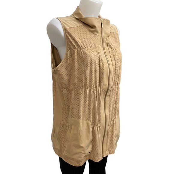Zenergy by Chico’s Faux Suede Vest Perforated‎ Full Zip Camel Brown sz 2 (large) - Picture 3 of 11